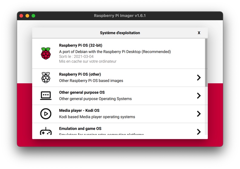 Sélection de l'image à transférer sur la carte SD